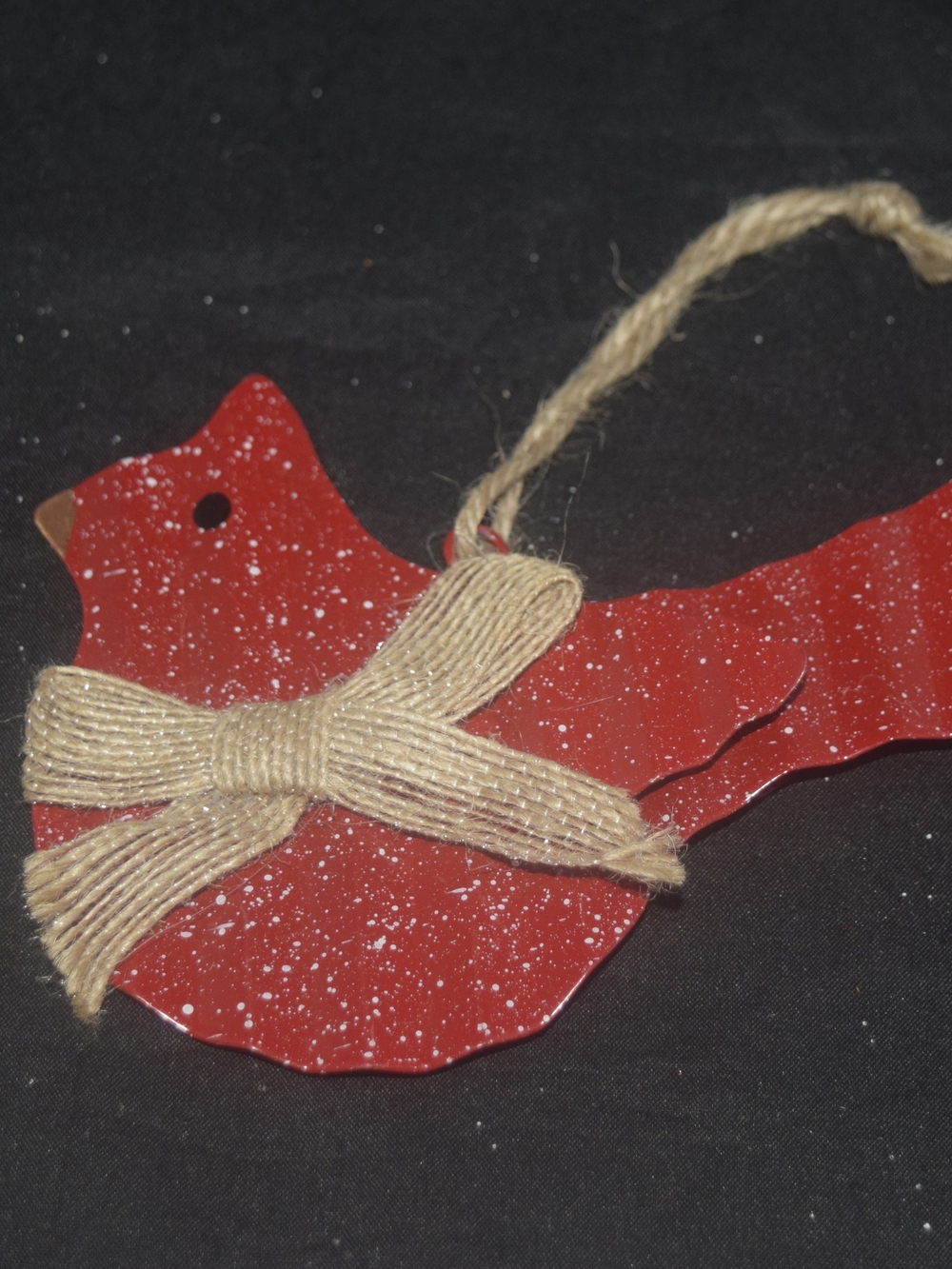Red Bird Hanging Ornament with Burlap Bow